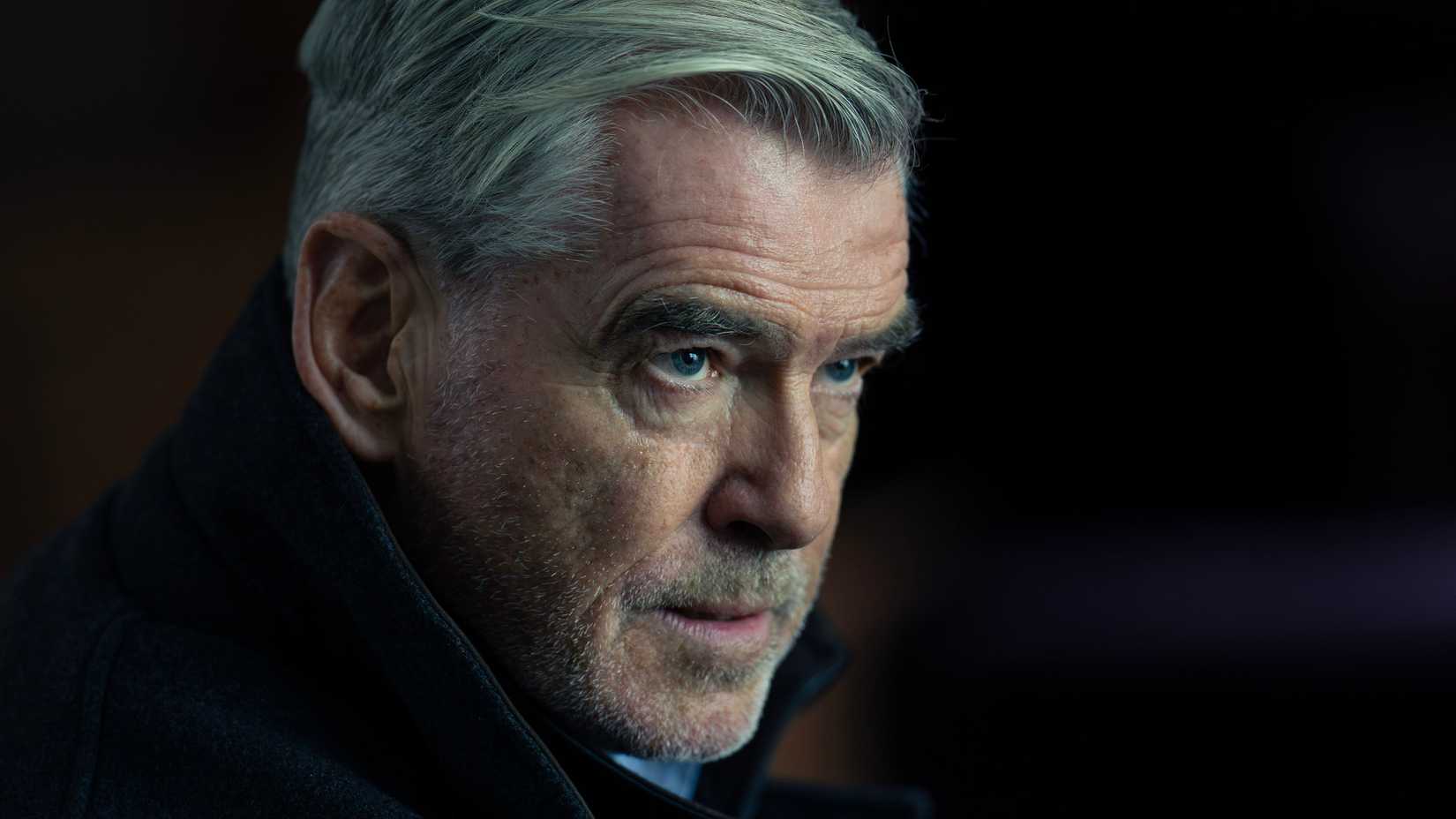 Pierce Brosnan as Conrad Harrigan looking angry in MobLand.