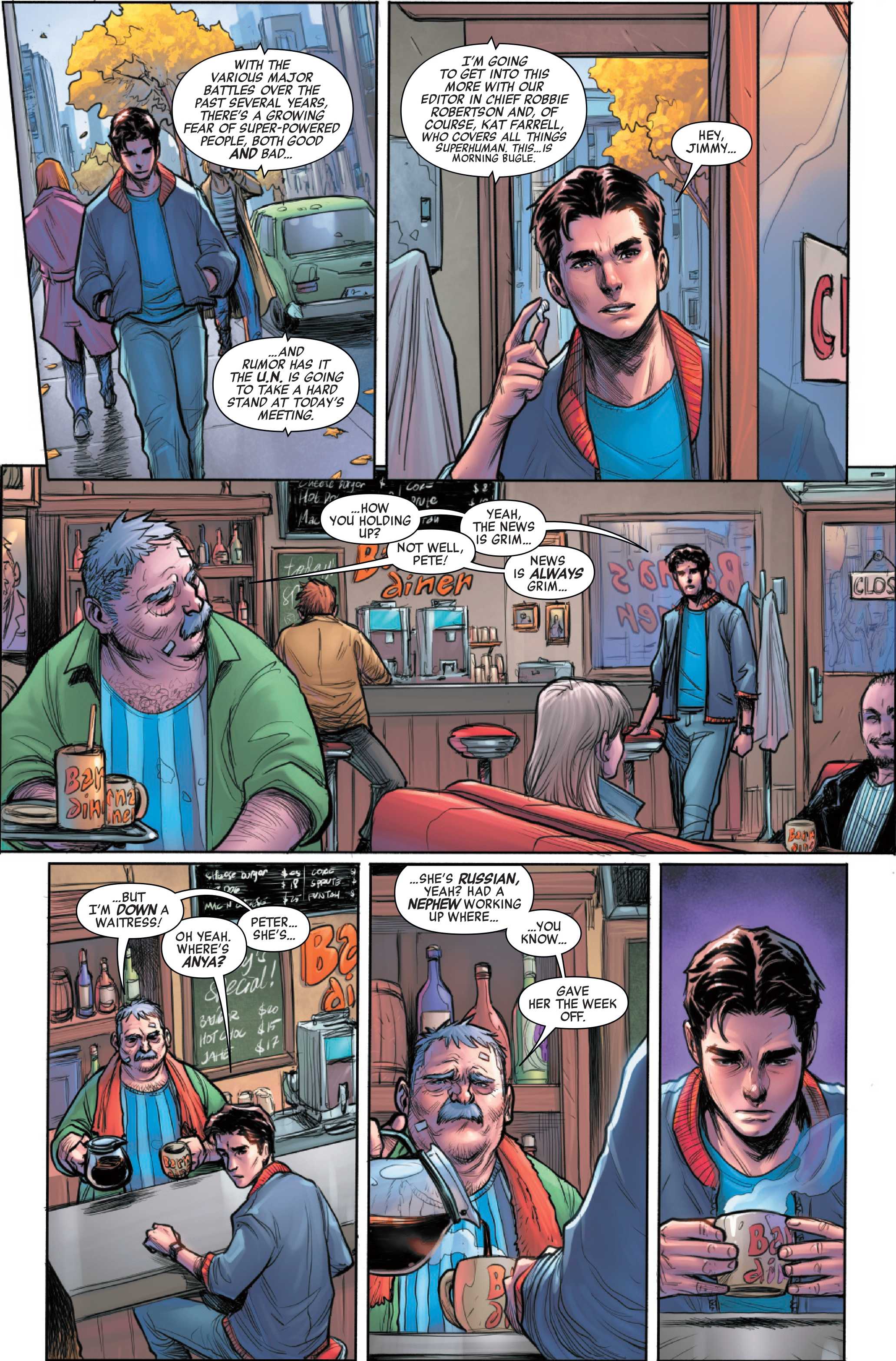 Peter Parker visits a coffee shop in Avengers Armageddon #5