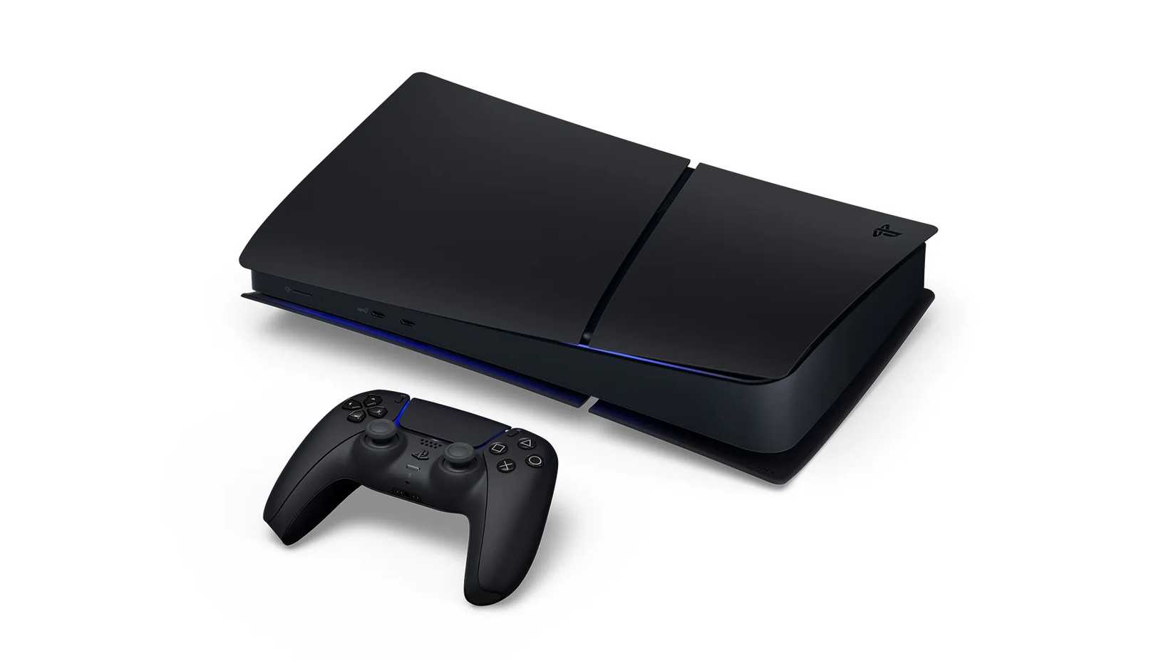 The PlayStation 5 Digital Edition Midnight Black console and a Midnight Black DualSense.