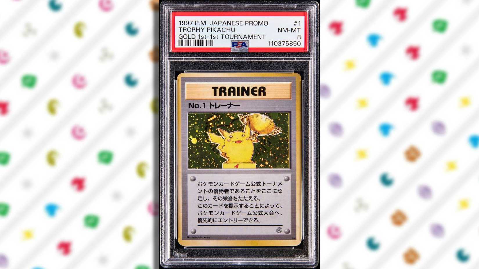 The rare Pikachu 1997 promo Pokemon card selling at a Goldin auction.