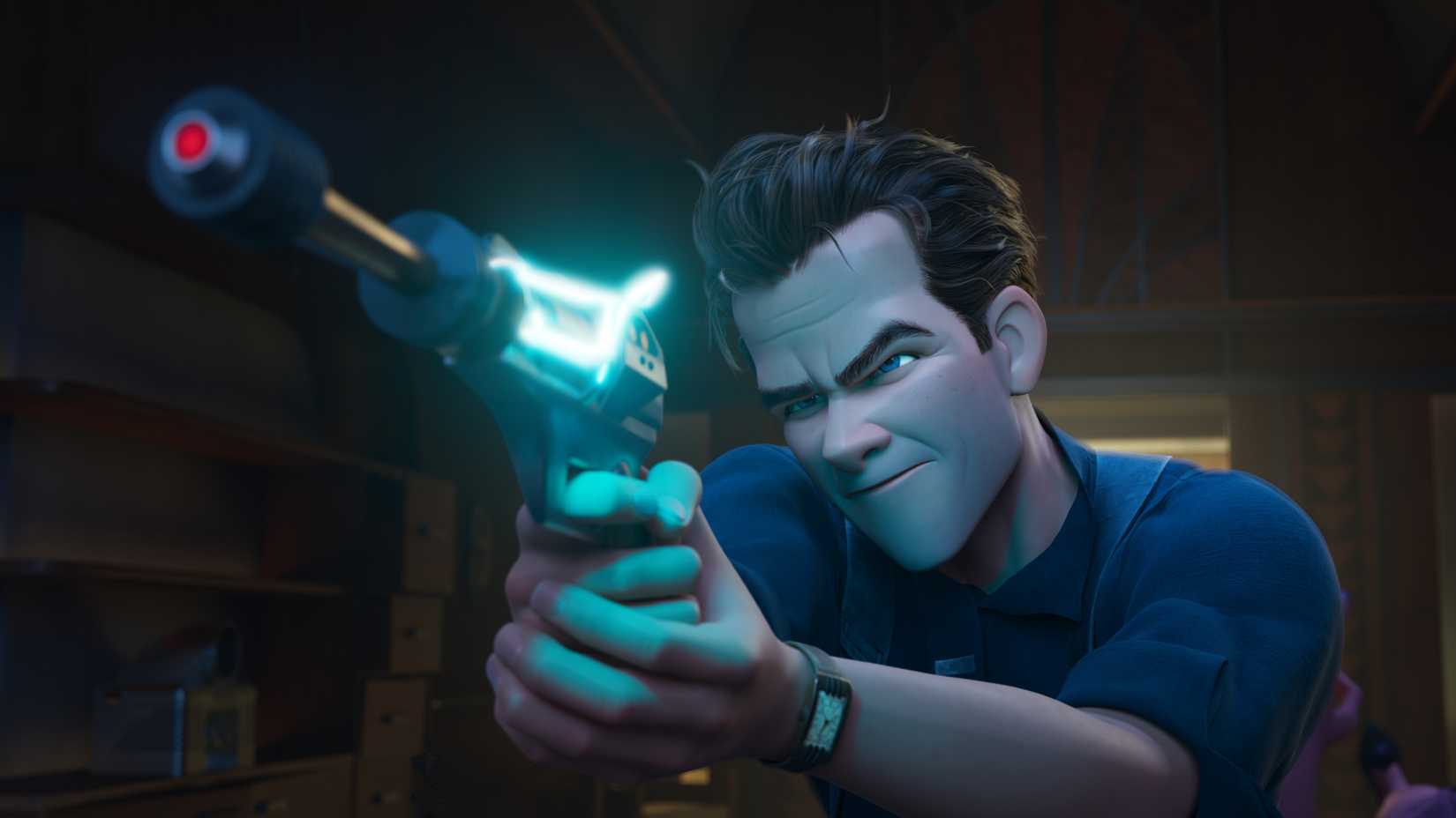 Ray Gunn grimacing and aiming a futuristic gun