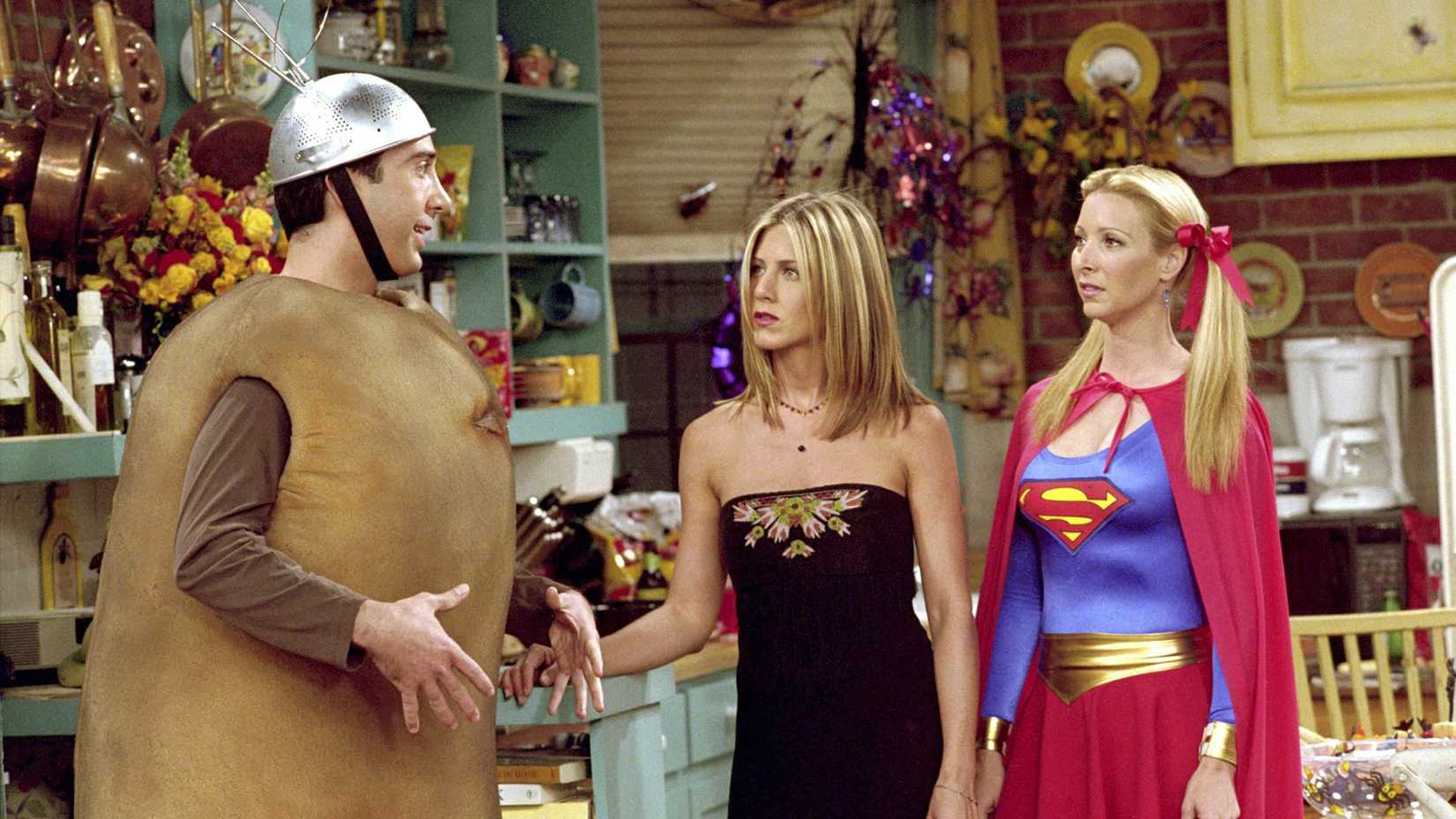 Ross Rachel and Phoebe in Friends season 8 episode 6 Halloween episode