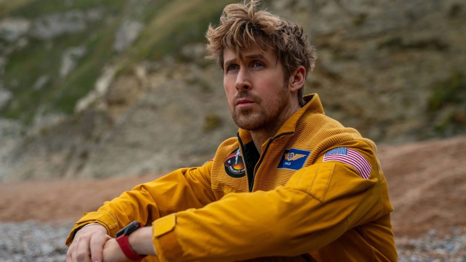 Ryan Gosling wears an NASA jacket in Amazon's Project Hail Mary movie. 