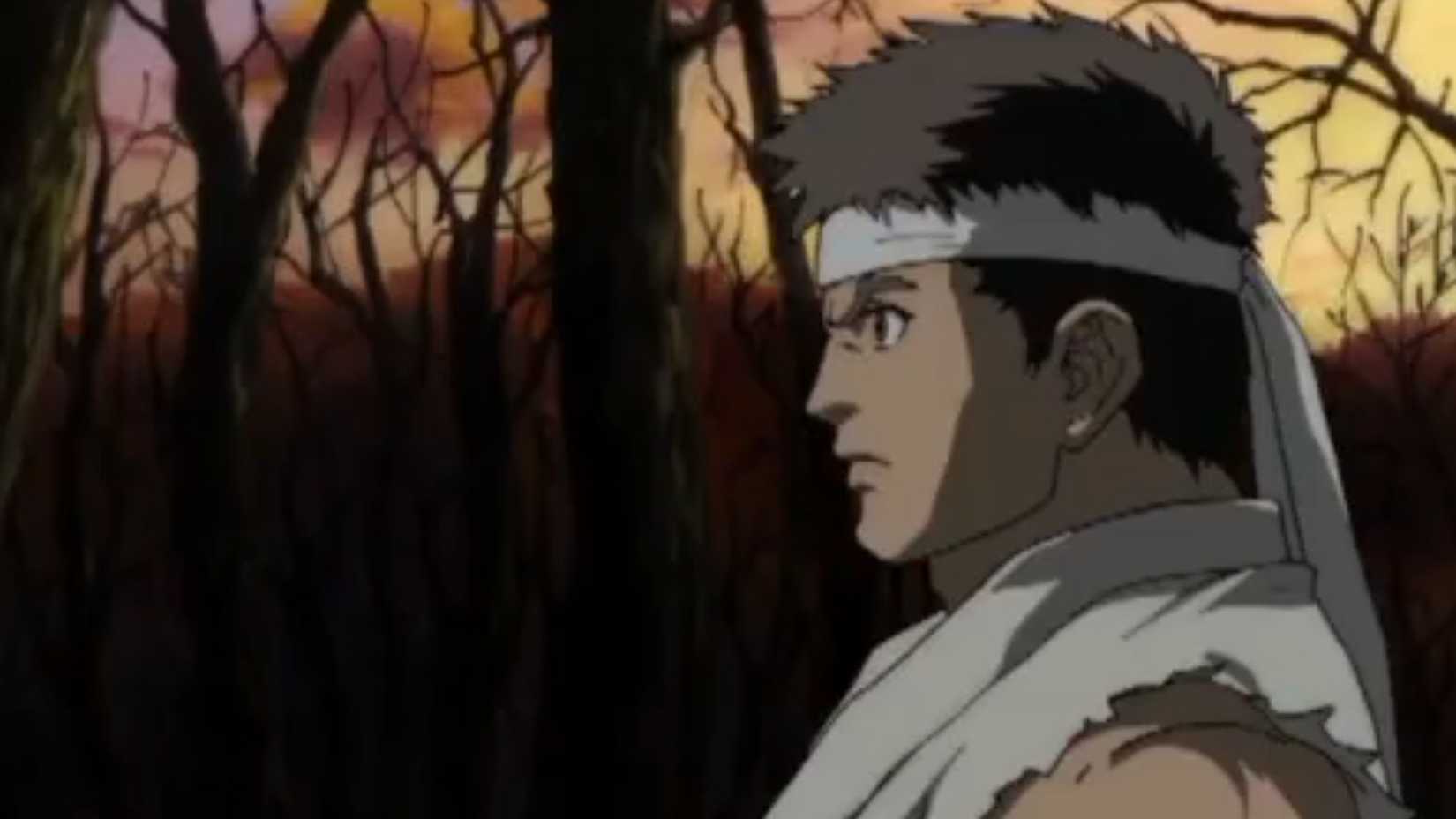 ryu looking serious in the forest in street fighter alpha generations