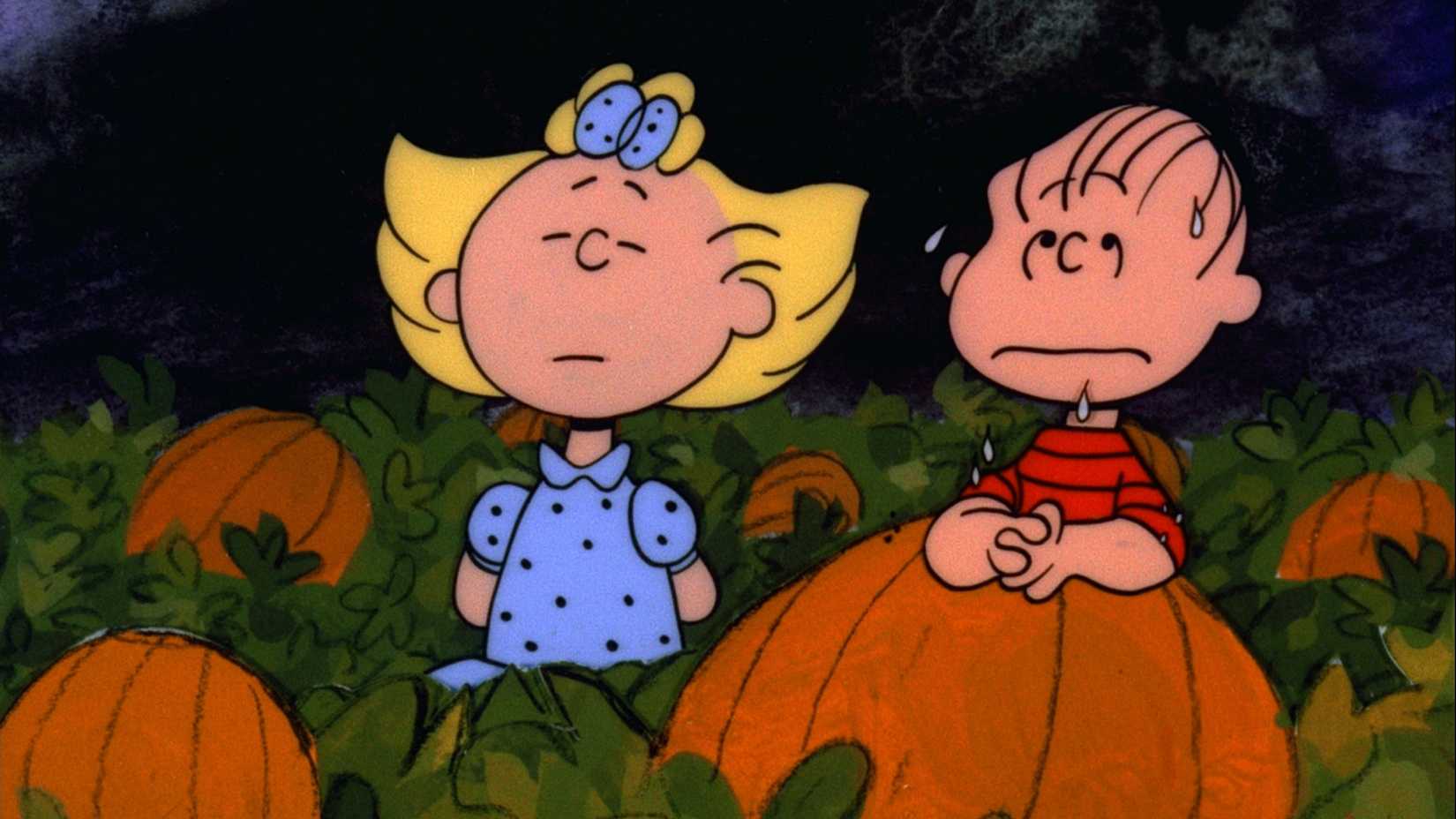 Sally and Linus in a pumpkin patch in It's the Great Pumpkin Charlie Brown