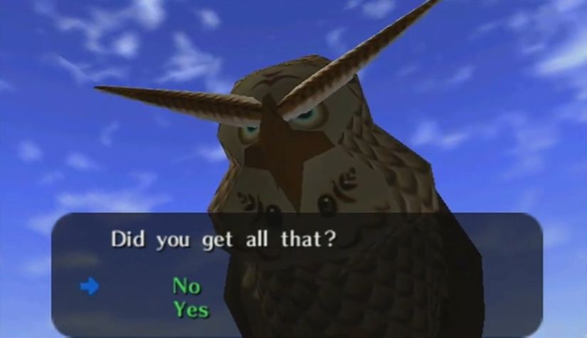 Legend of Zelda Ocarina of time owl dialogue trap