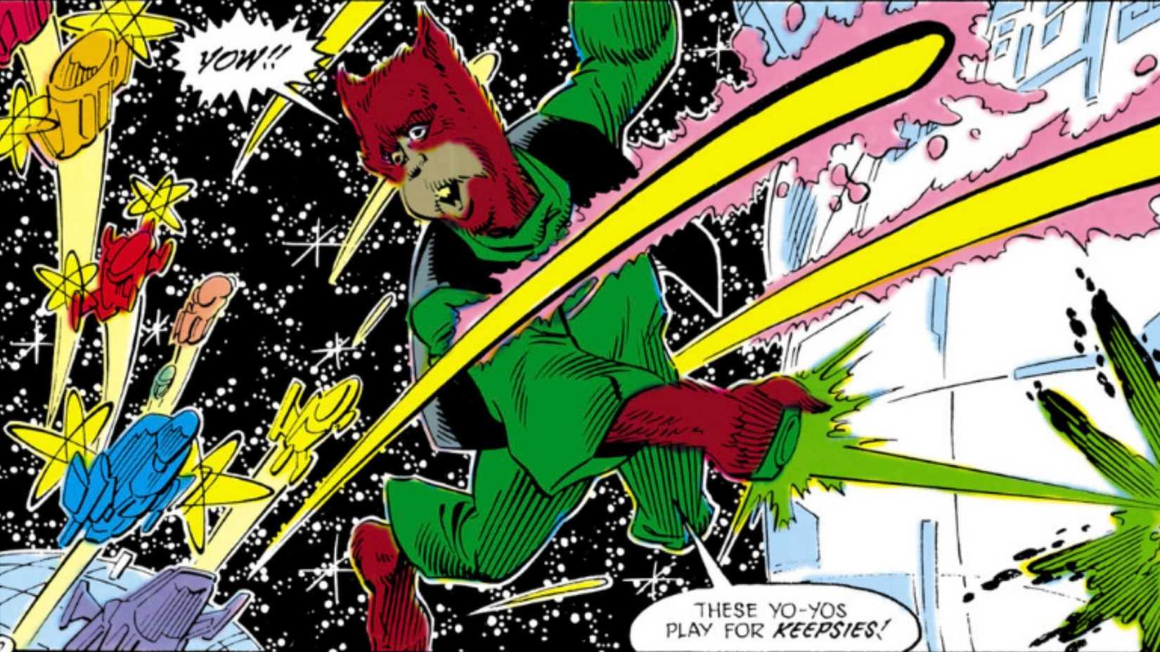 G'nort fleeing from some Manhunters in outer space