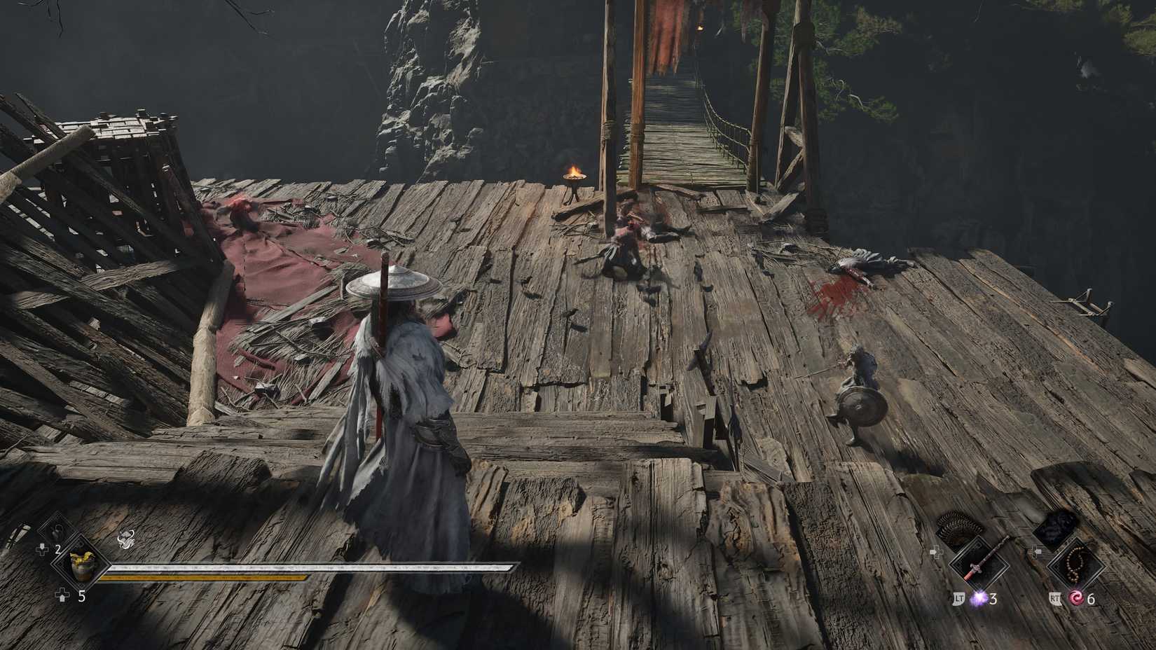 Soul approaches three Maskwalkers near the Sha-Chi Tower in Phantom Blade Zero