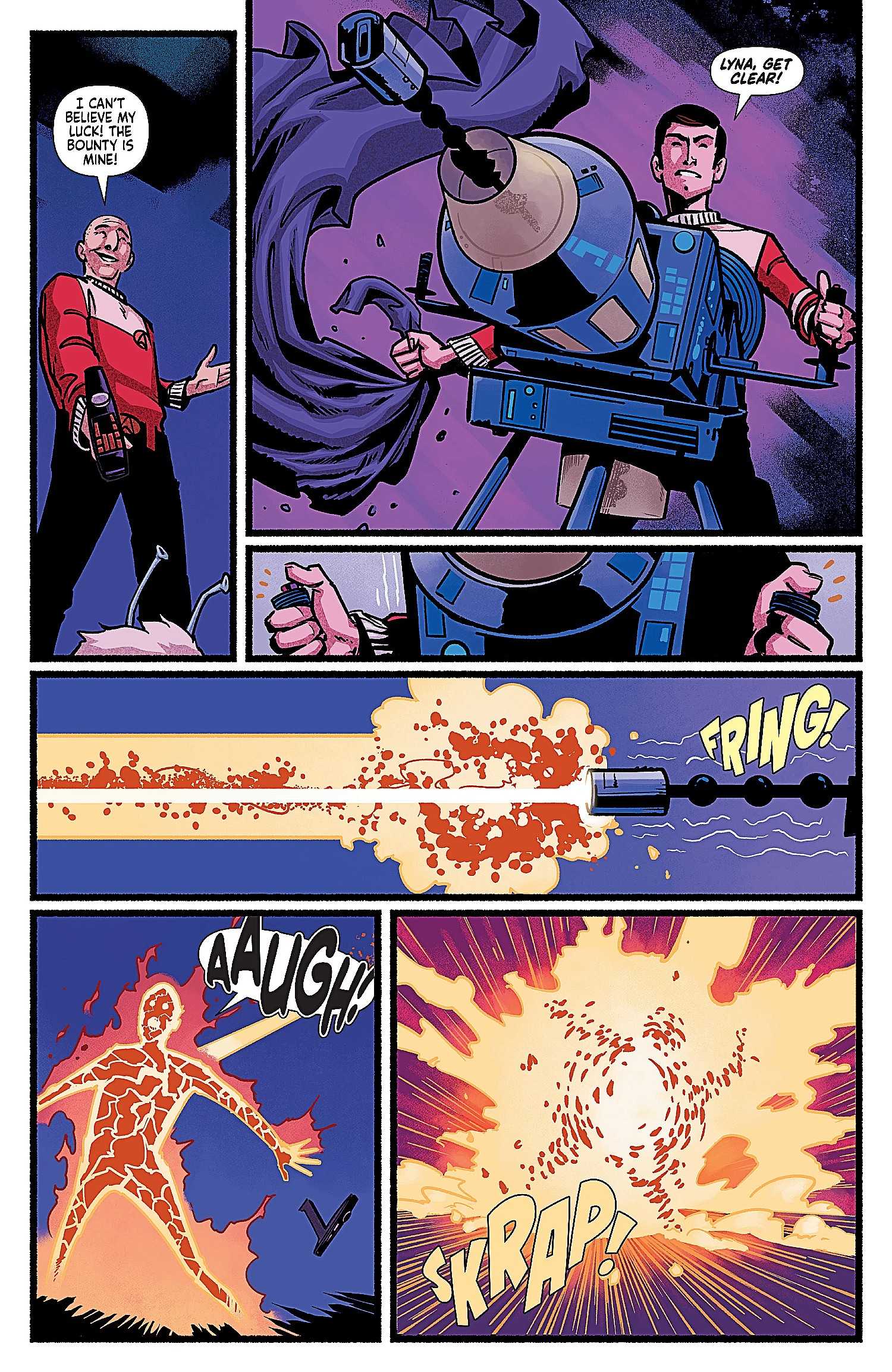 Star Trek Ghosts of the 21st Century #3, Harry vaporizes a Red Shirt with a phaser cannon
