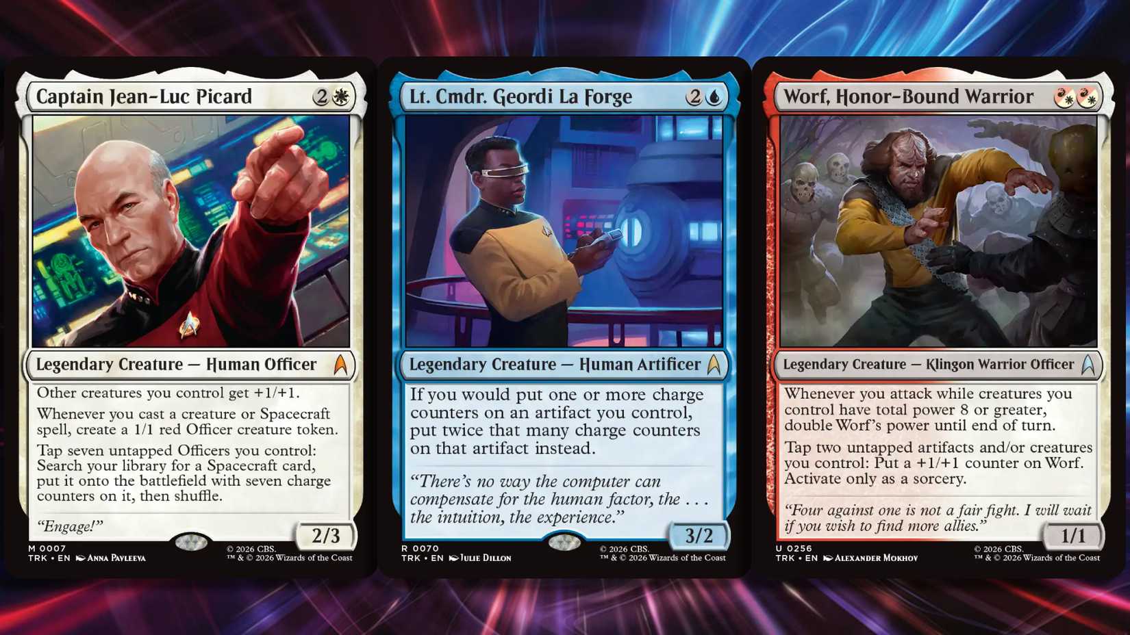 Cards from the Magic: The Gathering x Star Trek Universes Beyond crossover.