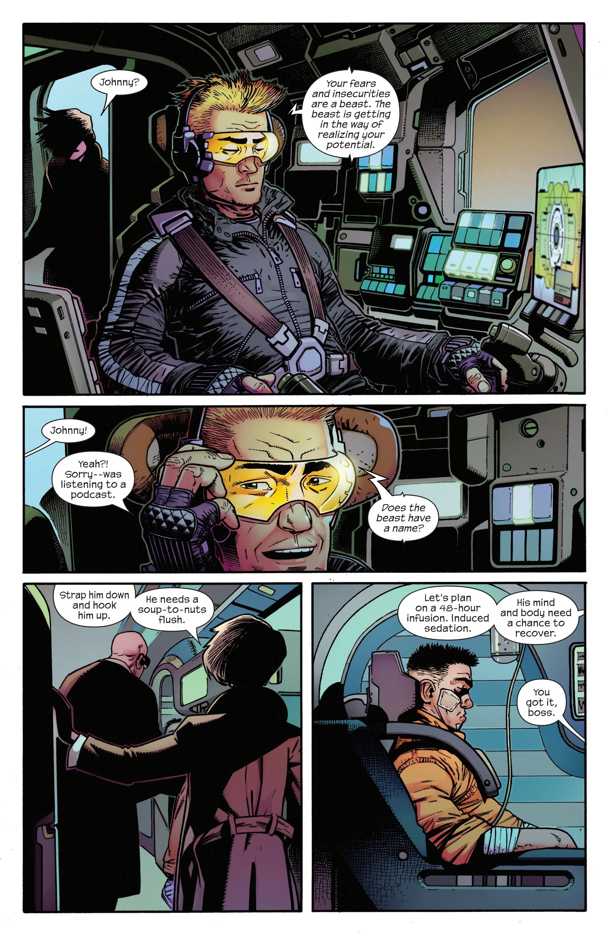 Sue Storm and Ben Grimm bring Reed Richards to Johnny Storm in Midnight Fantastic Four #1