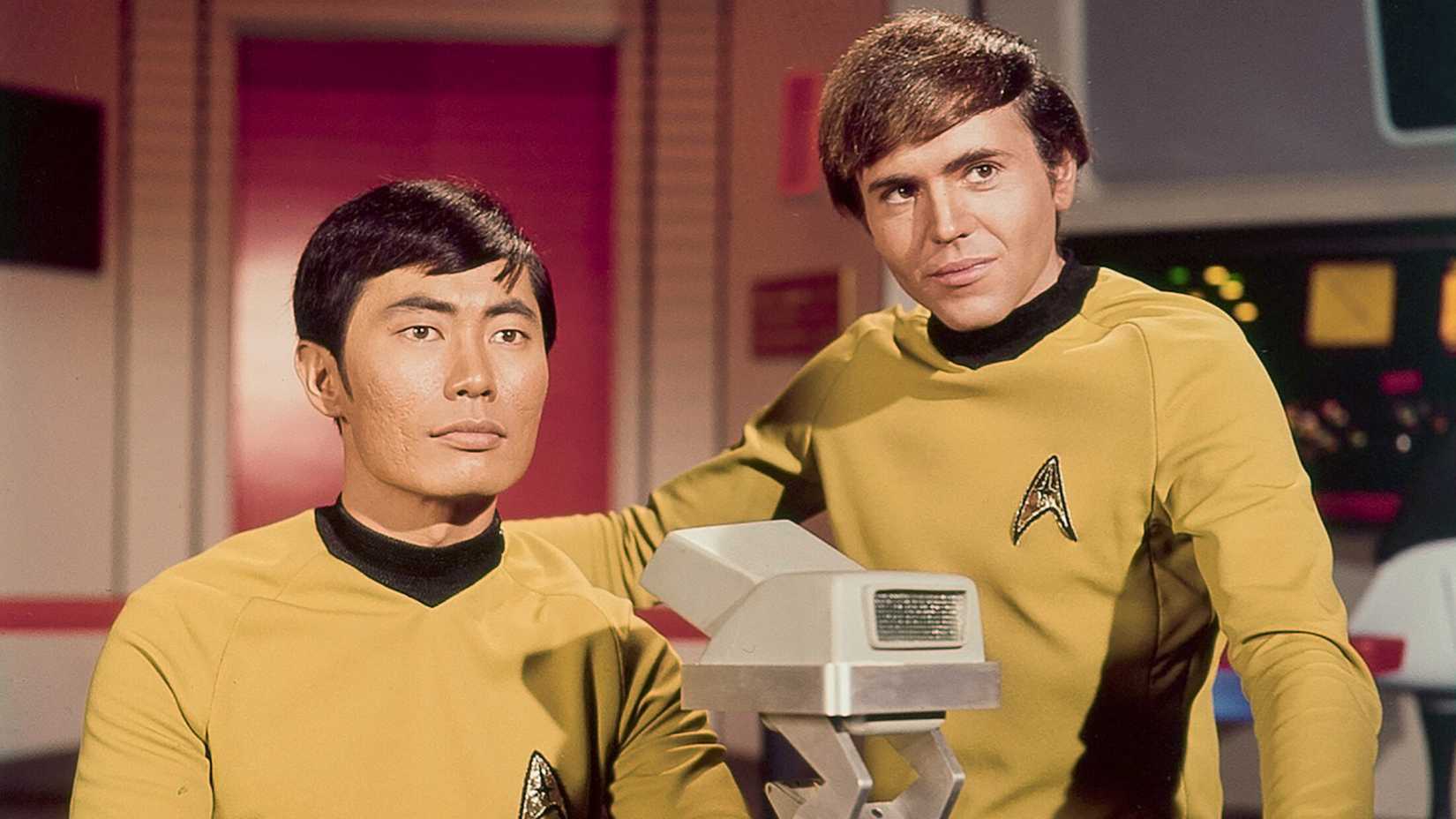 Sulu and Chekov on the Enterprise bridge