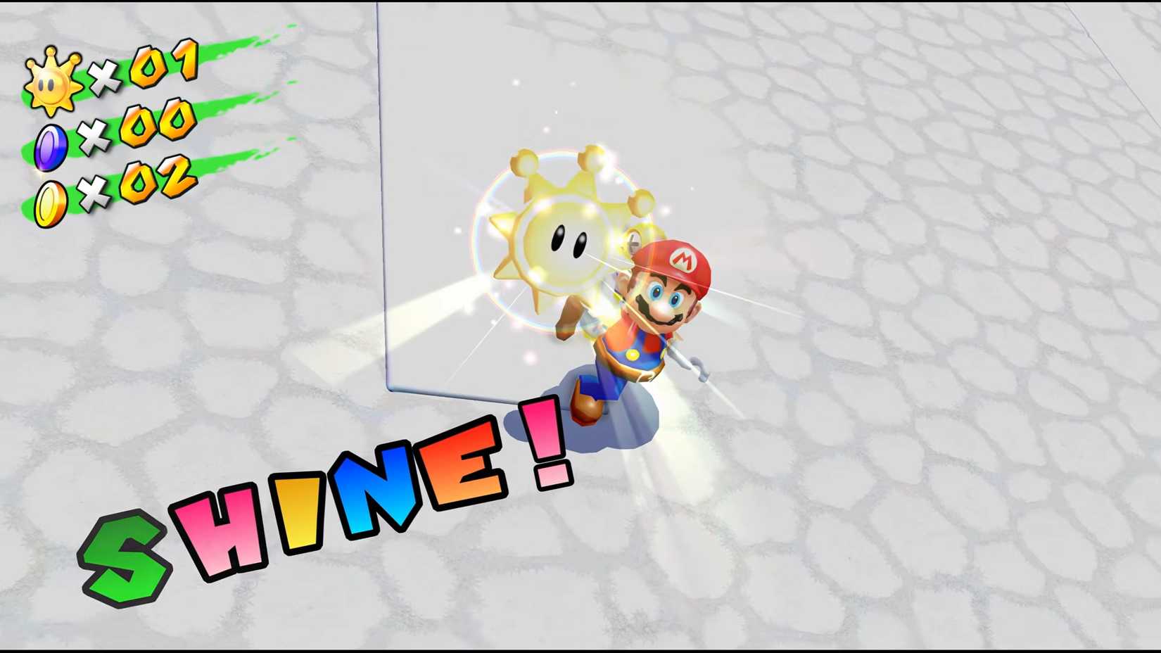 Mario getting a star in Super Mario Sunshine 4K.