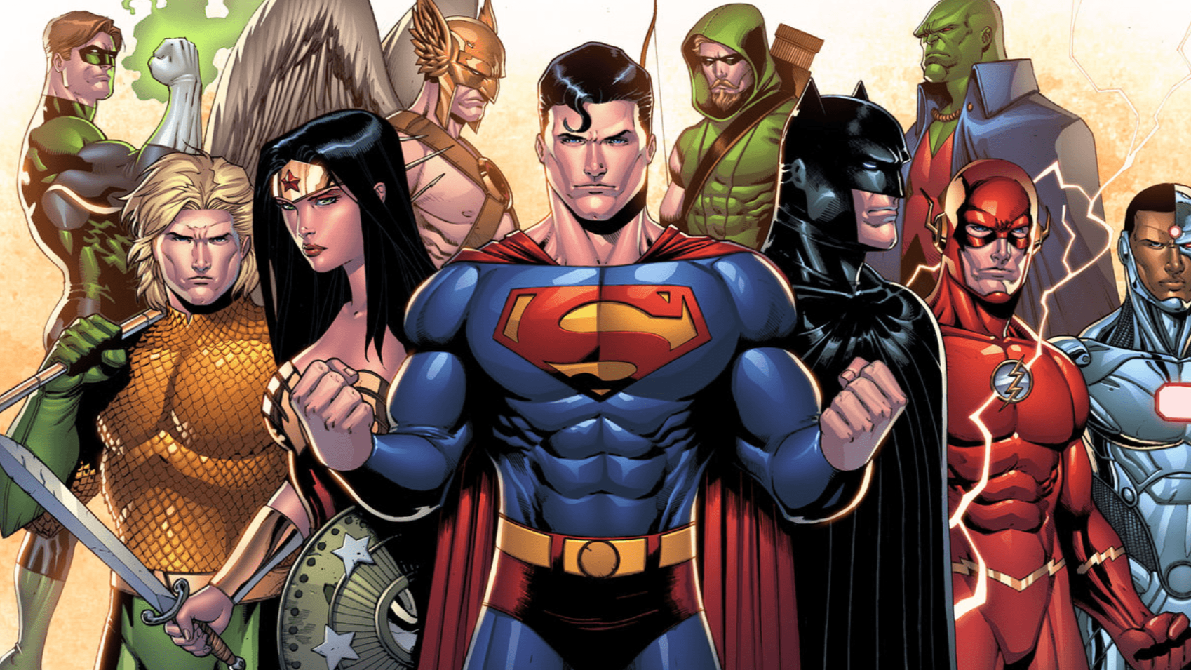 Superman leads the Justice League in DC Comics art