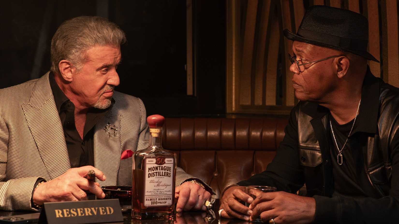 Sylvester Stallone and Samuel L Jackson talking in Tulsa King