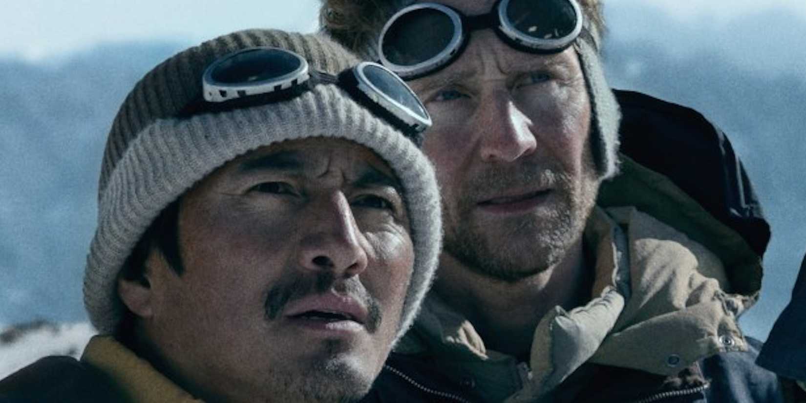 Tom Hiddleston as Sir Edmund Hillary and Genden Phuntsok as Tenzing Norgay in Tenzing