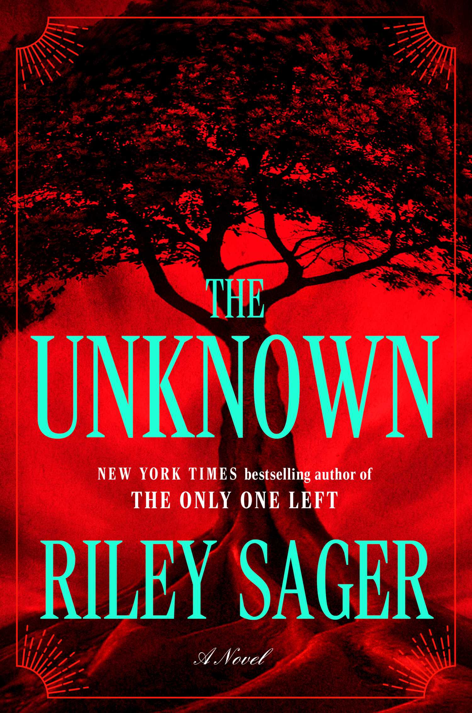 The book cover of The Unknown by Riley Sager shows a large tree with a red overlay-1