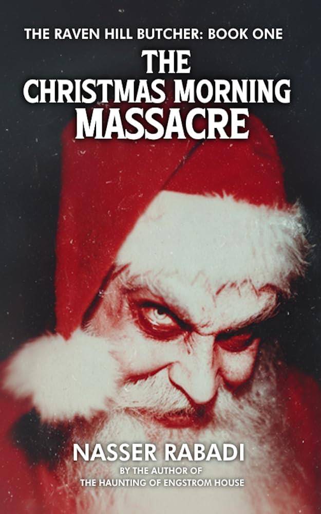 The Christmas Morning Massacre book cover shows an evil santa