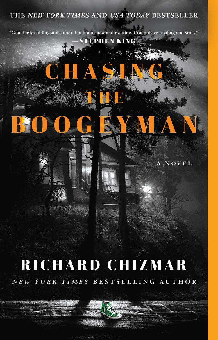 The cover of Chasing the Boogeyman by Richard Chizmar shows a house and tree in black and white