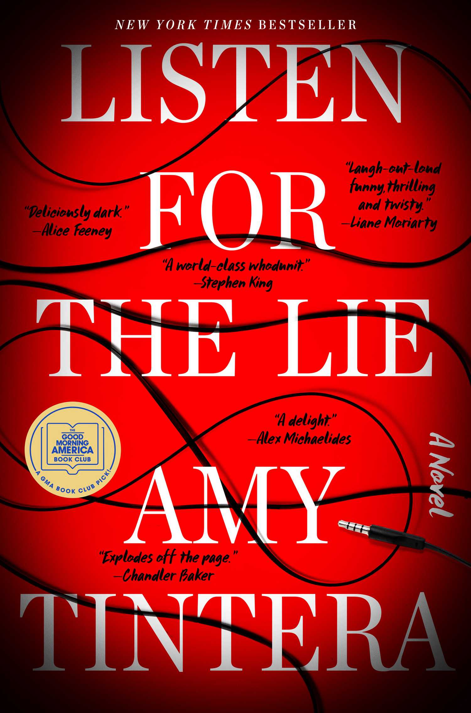 The cover of Listen for the Lie by Amy Tintera shows a microphone chord against a red background