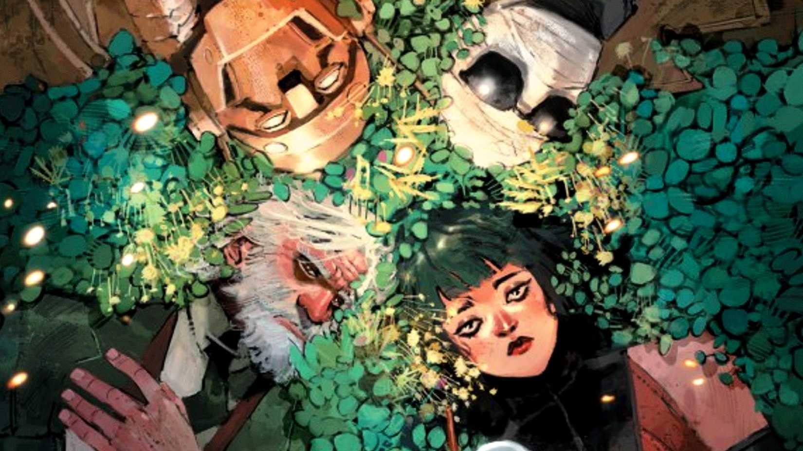 The Doom Patrol lie together on the grass
