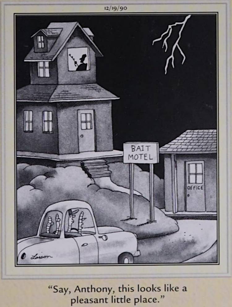 The Far Side Perfect Horror Comic Strips for Halloween Bait Motel