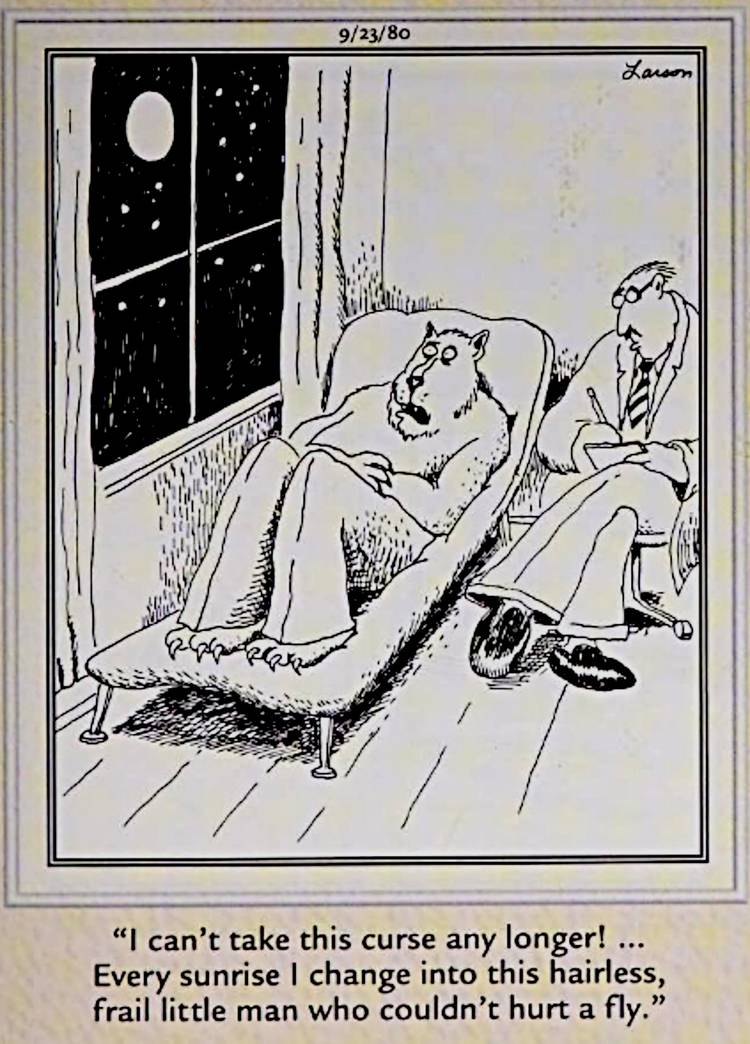 The Far Side Perfect Horror Comic Strips for Halloween Werewolf Therapy