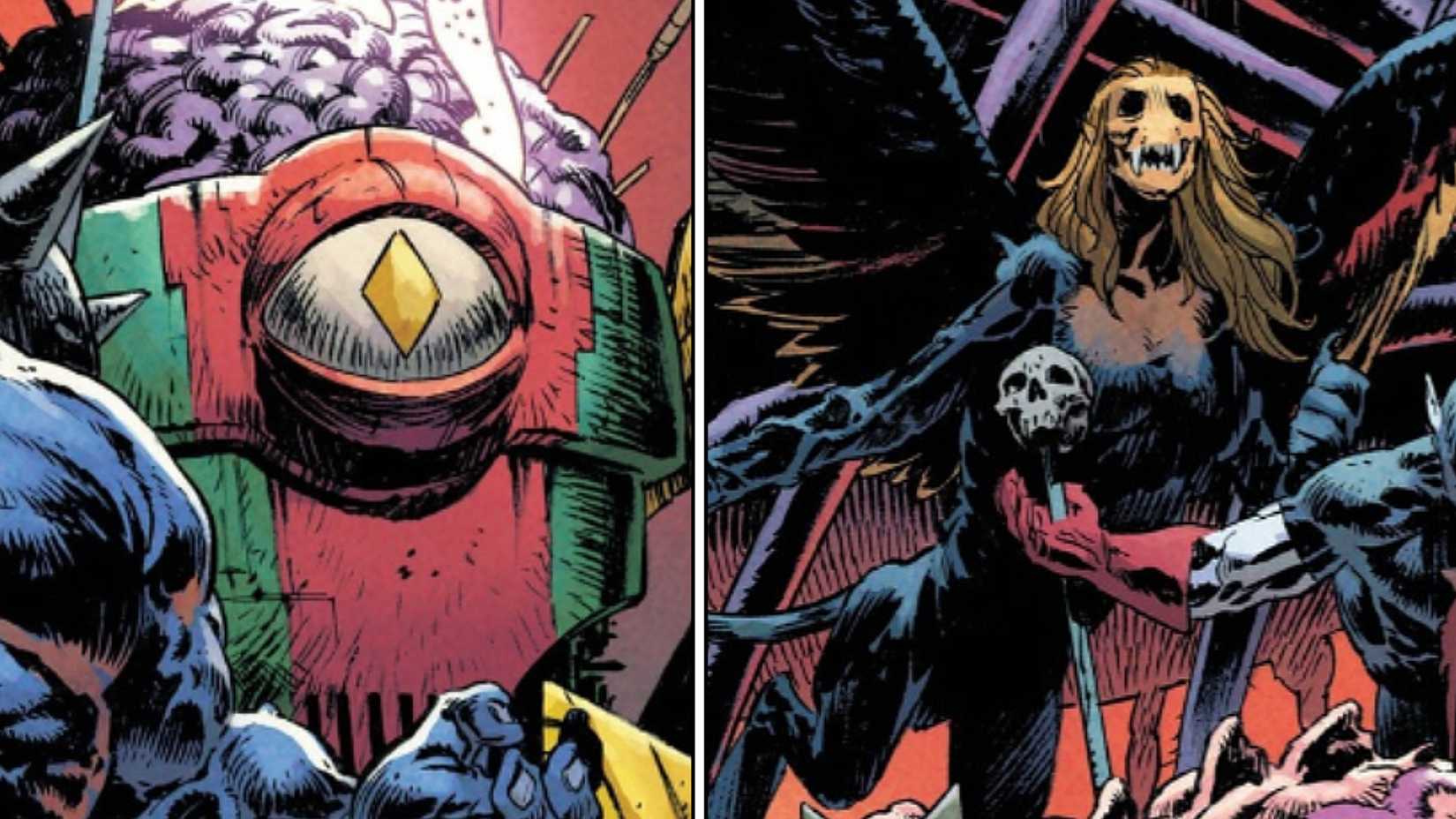 the infernal avengers' harpy and robot, aka vision and captain marvel