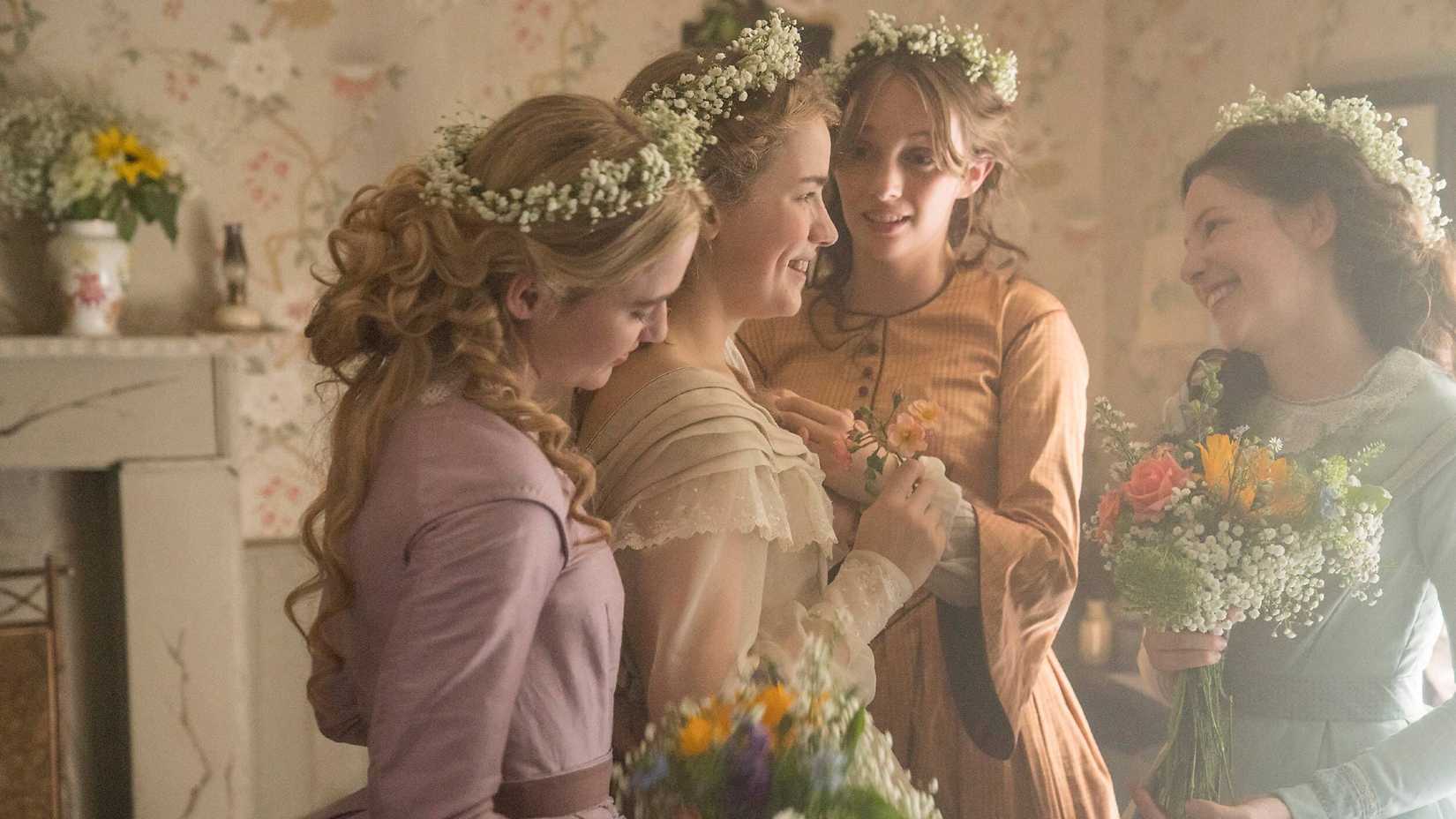 The March sisters with flowers crowns in their hair in 2017's Little Women miniseries