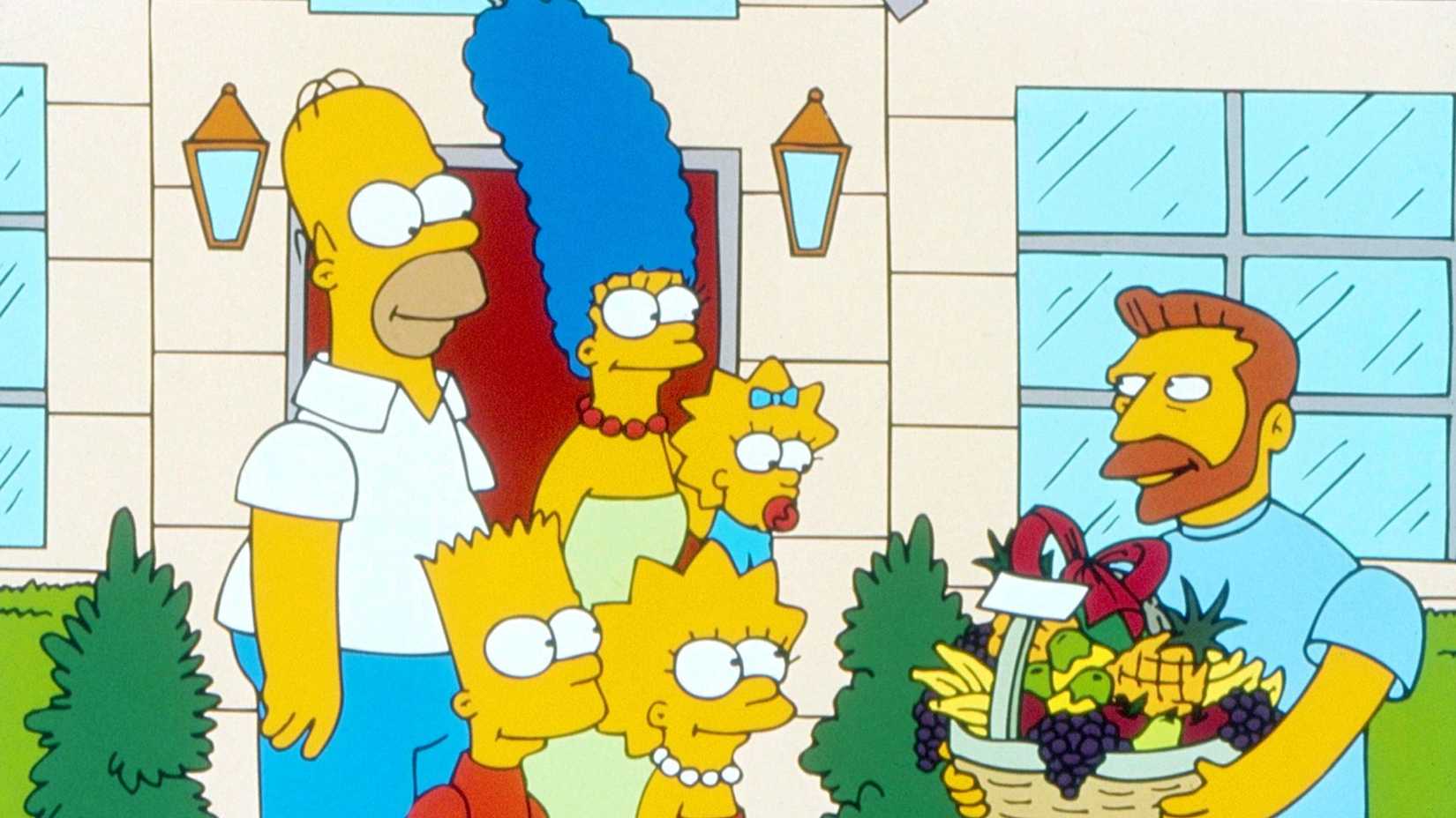 Hank Scorpio offering The Simpsons a fruit basket in You Only Move Twice.