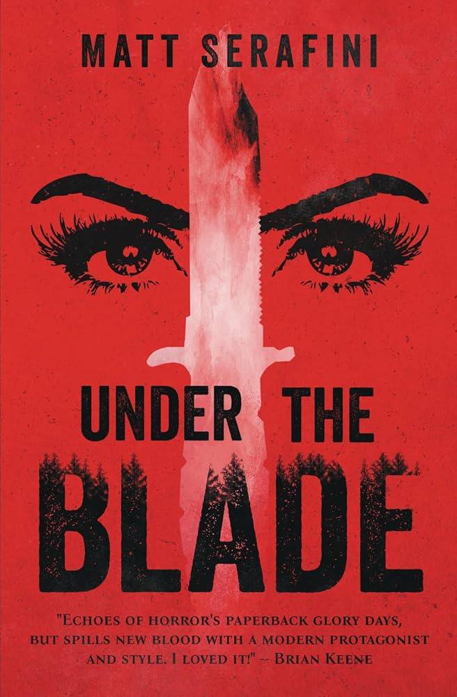 Under the Blade book cover shows a women's eyes with a knife