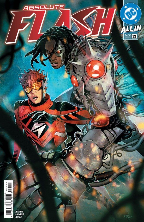 Victor Stone aka Cyborg fights in Absolute Flash #21 cover