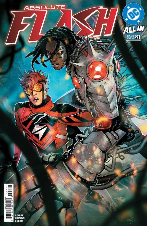 Victor Stone aka Cyborg fights in Absolute Flash #21 cover