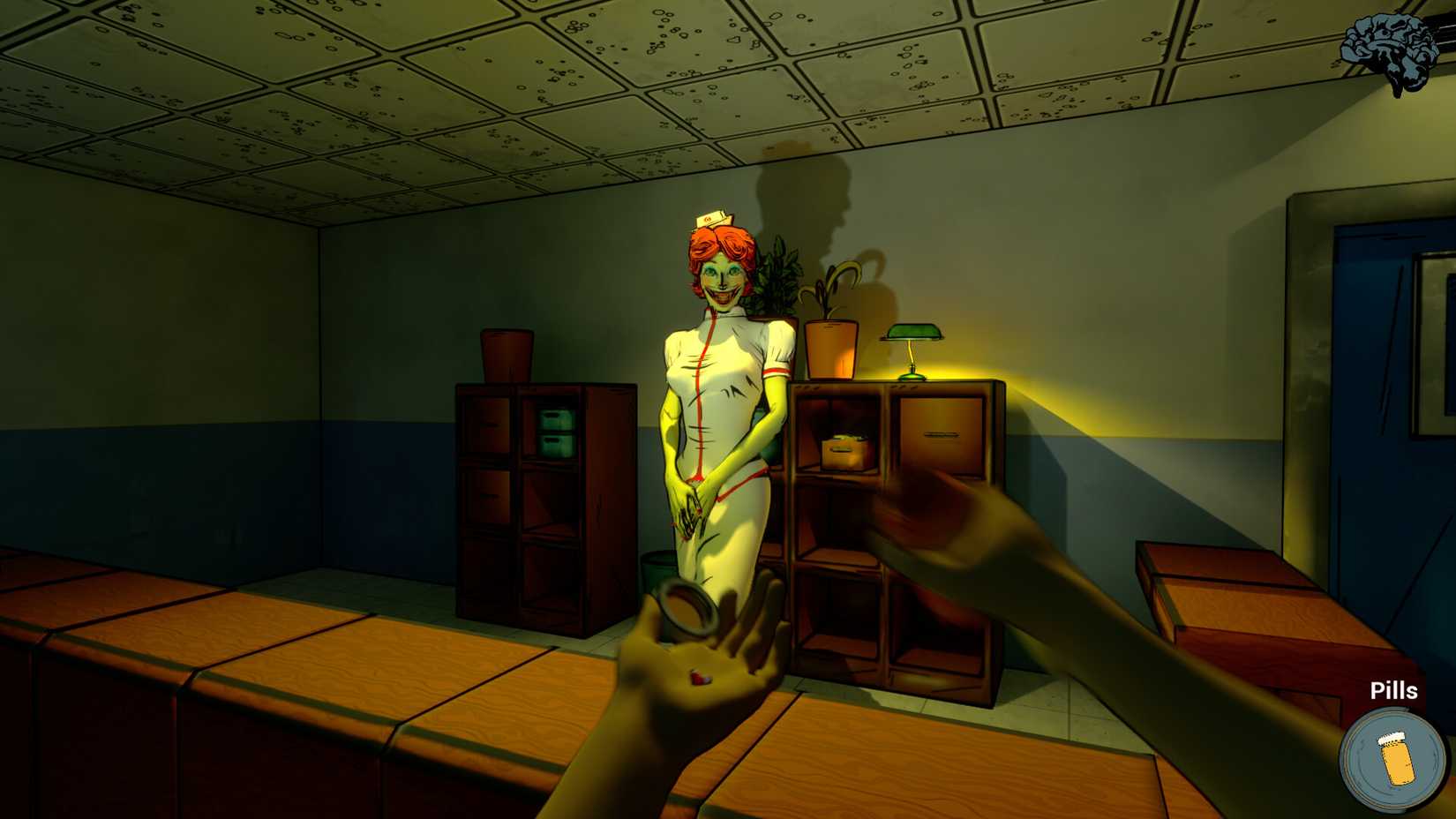 A creepy nurse monster stares at the player in Webs of Reverie.