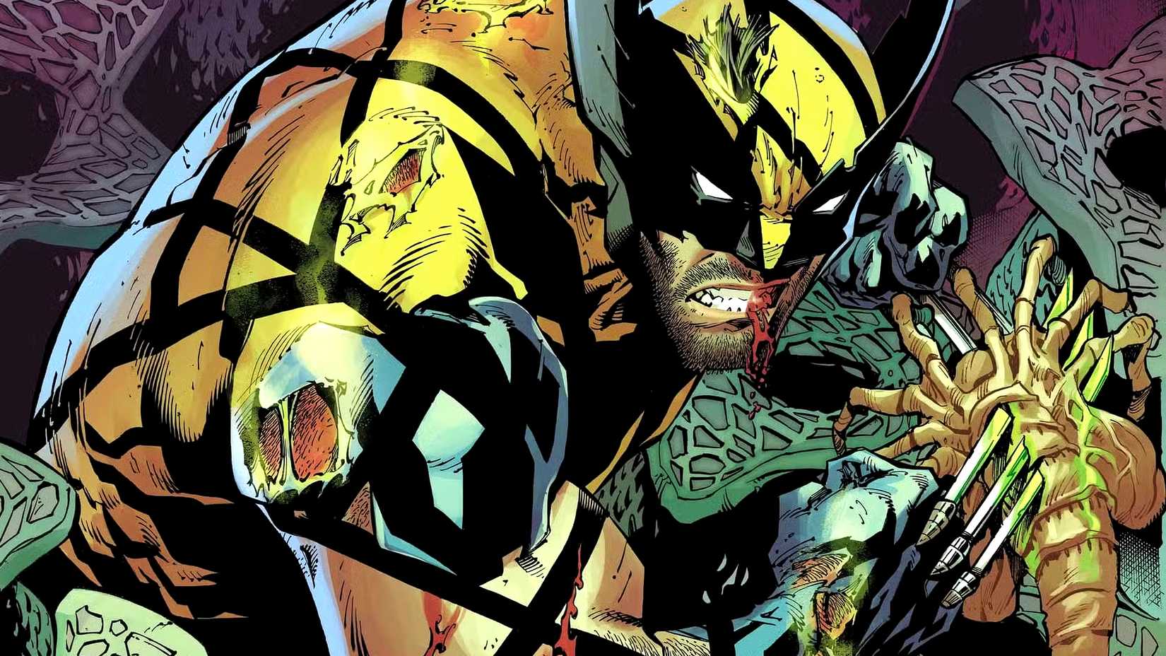 Wolverine kills a Facehugger in Alien vs X-Men #1 variant cover