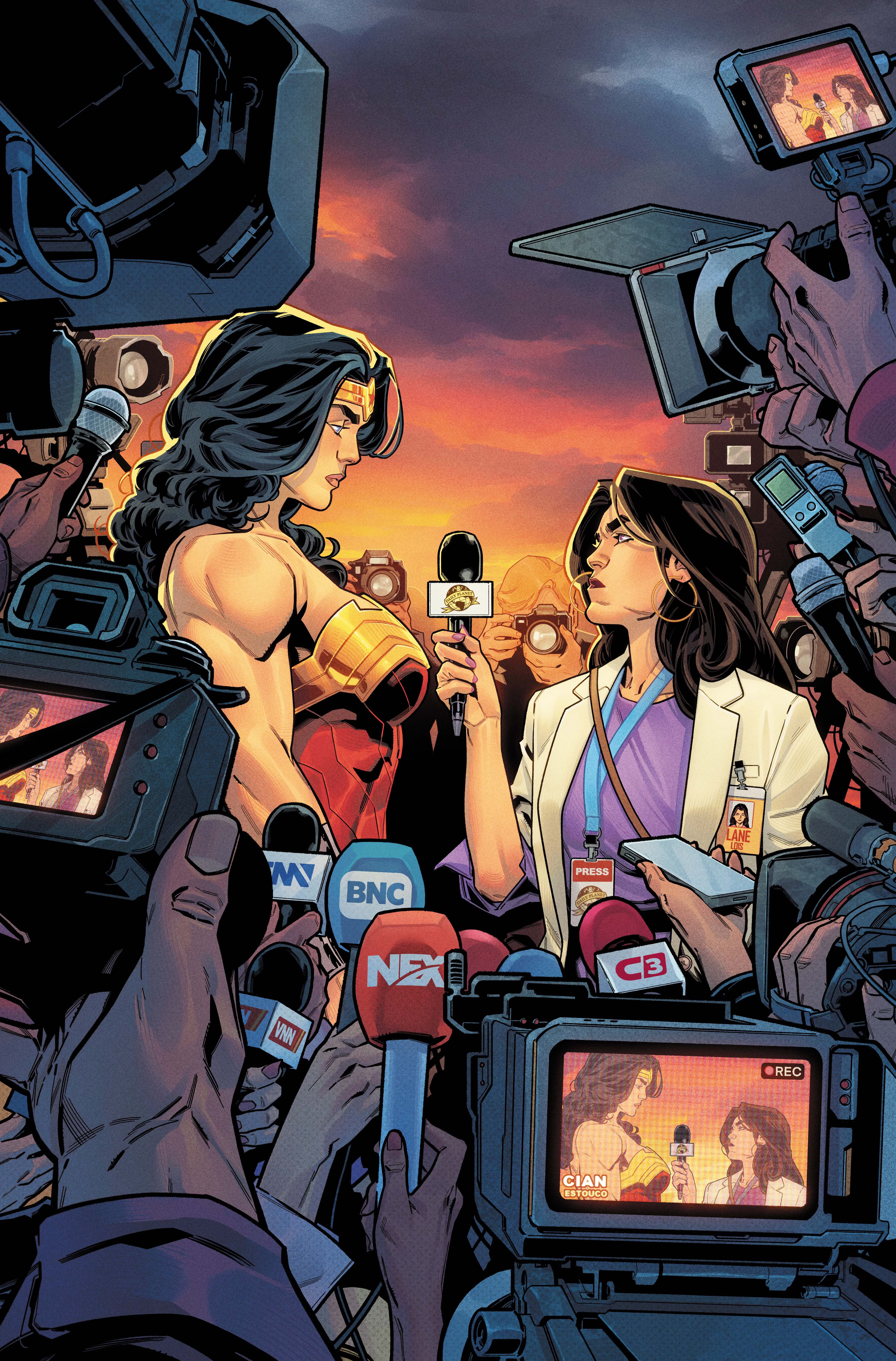 Wonder Woman is interviewed by Lois Lane in DC art by Cian Tormey