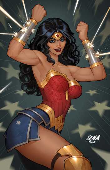 Wonder Woman stops bullets with her bracelets in DC art by David Nakayama