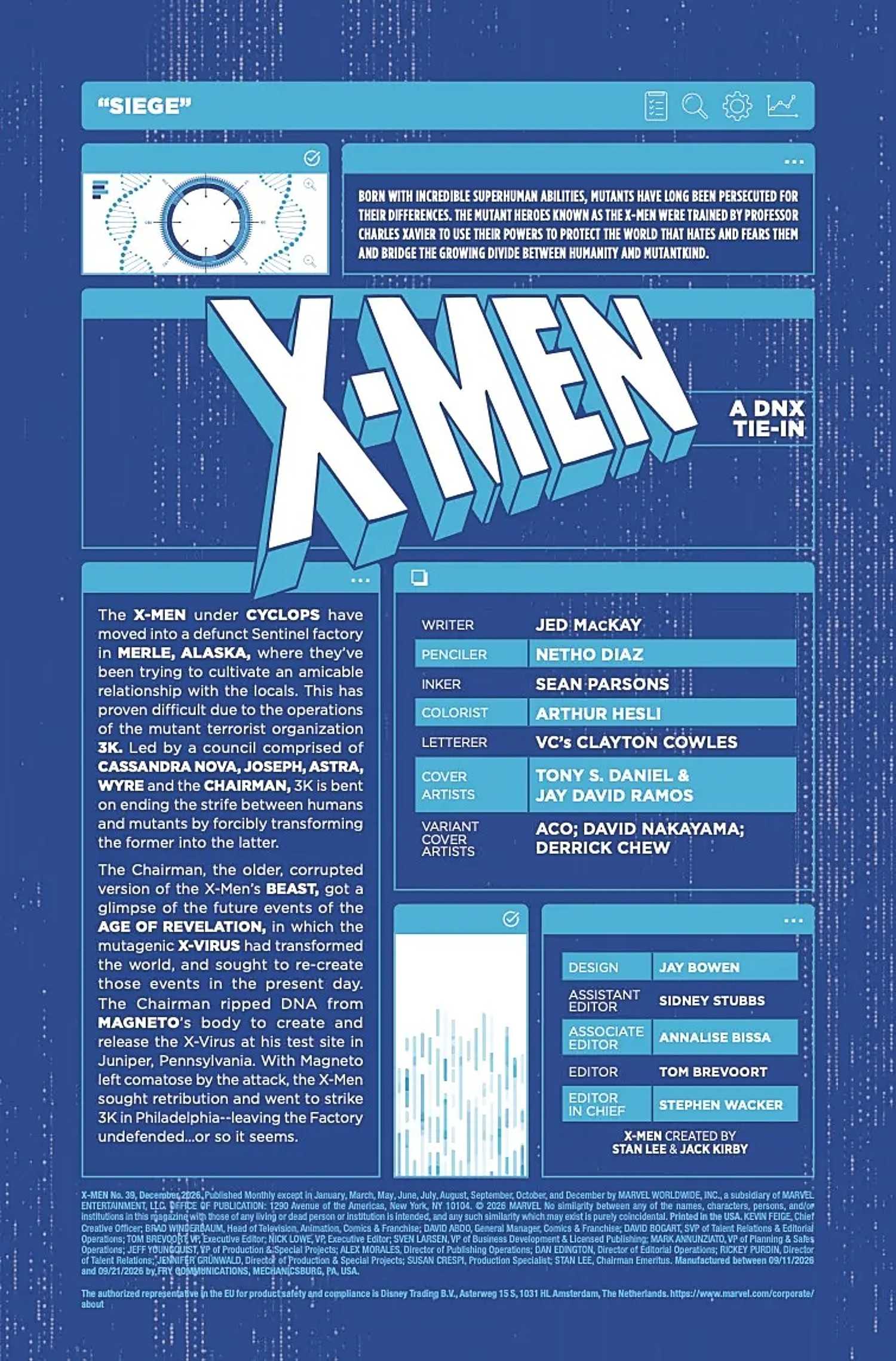 X-Men #39 story recap and creator credits page