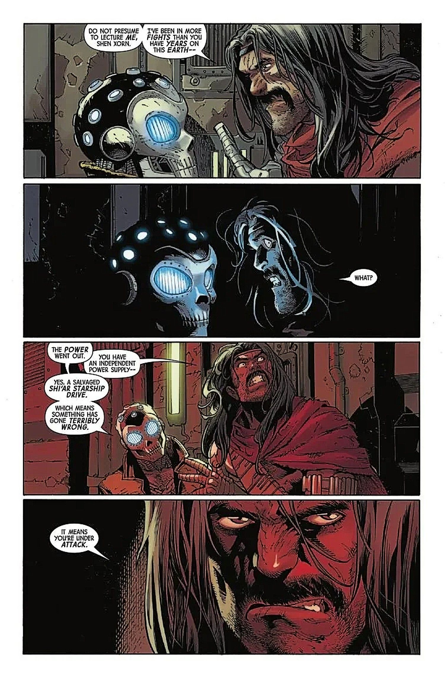 X-Men #39, Xorn and Greycrow's argument is interrupted by a power outage