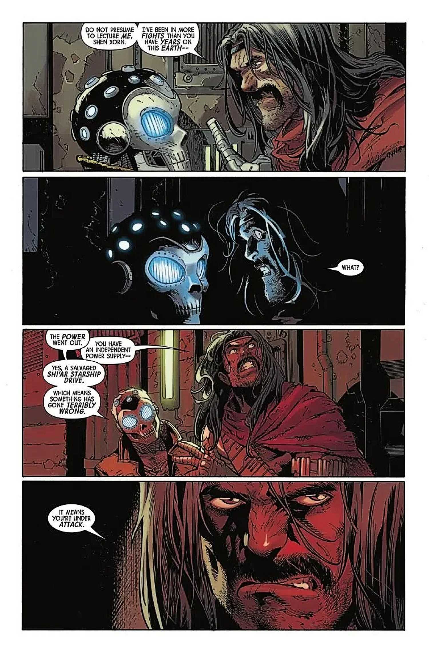 X-Men #39, Xorn and Greycrow's argument is interrupted by a power outage