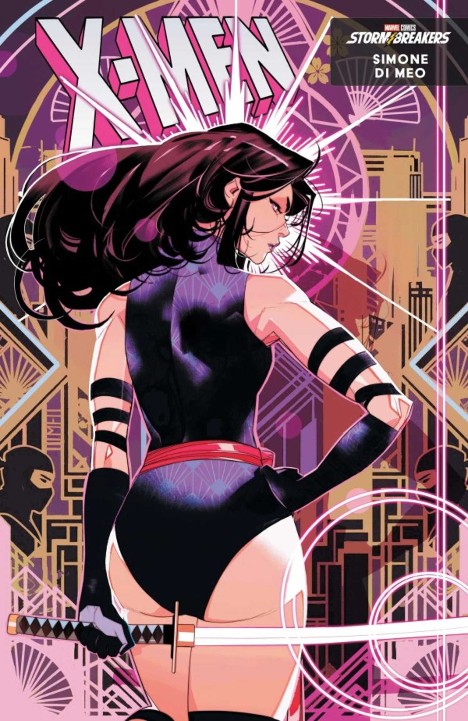 X-Men #40 variant cover, Psylocke with her back to the reader, holding her sword behind her