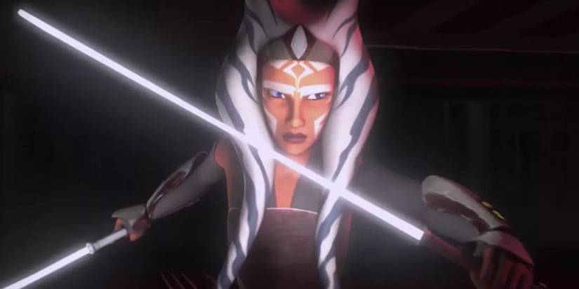 Ahsoka Tano in Star Wars Rebels wielding her white lightsabers.