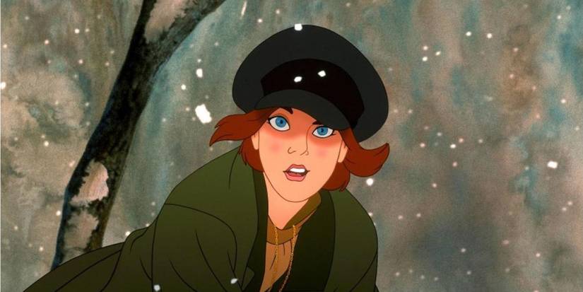 Anya em seu capuz na neve em Anastasia