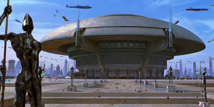 The Senate chambers on Coruscant in the Star Wars prequel trilogy