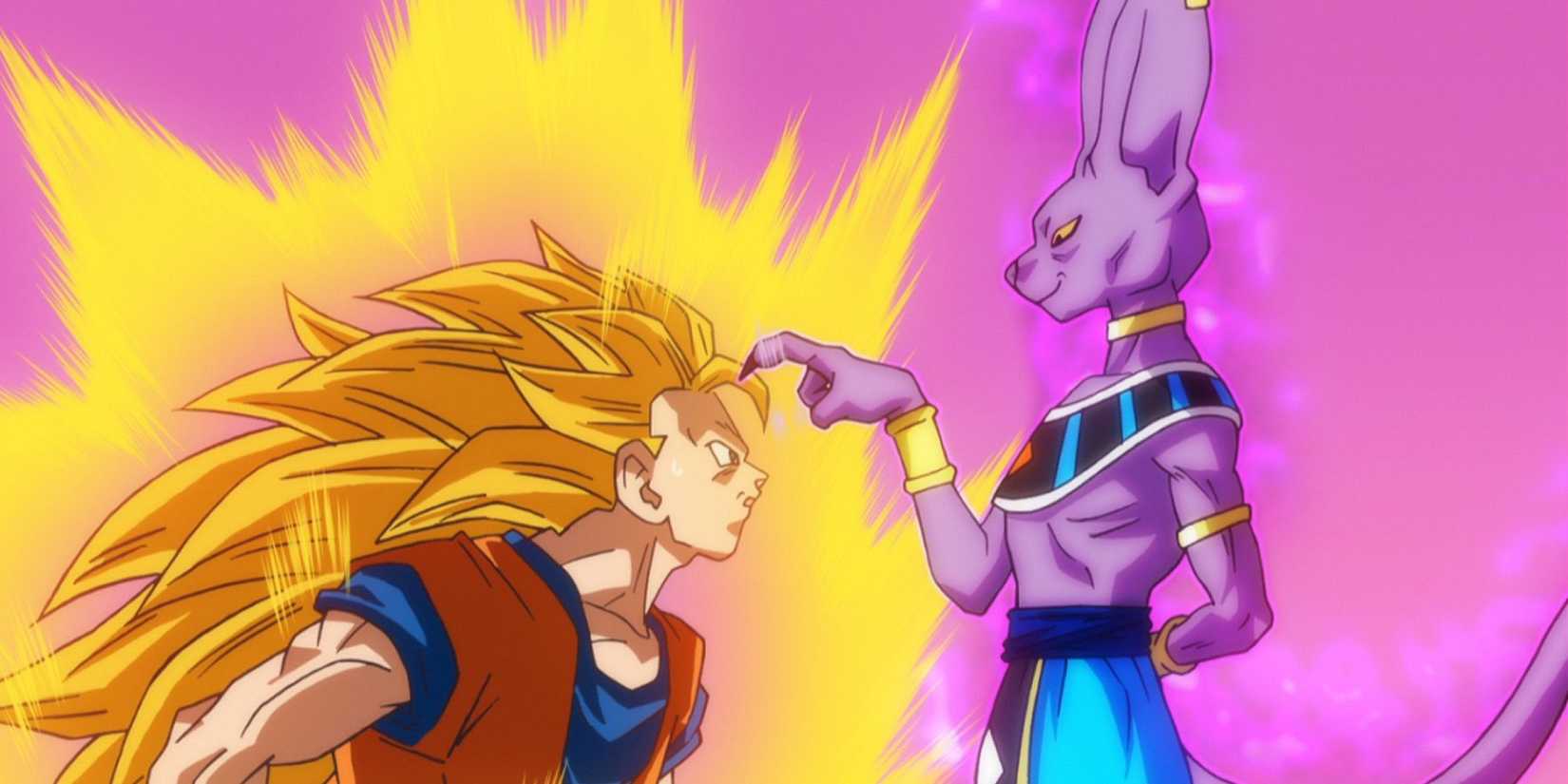 Super Saiyan 3 Goku תוקף את Beerus ב-Dragon Ball Z Battle of Gods
