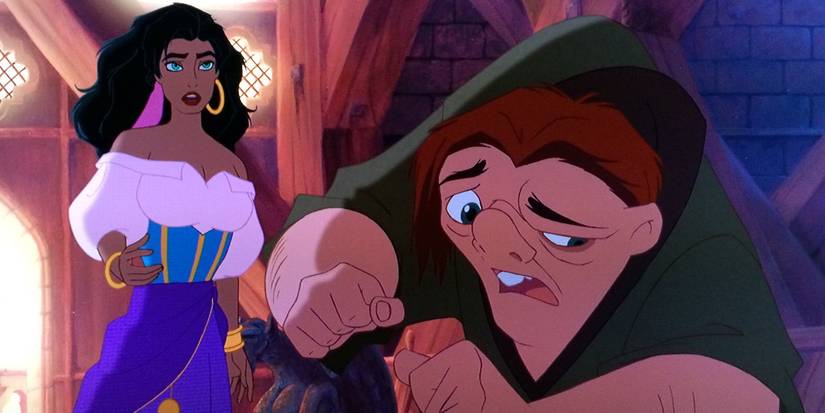 Quasimodo and Esmeralda talking in Disney's The Hunchback of Notre Dame