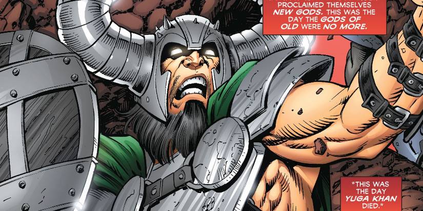 Comic book art: Yuga Khan yells in his helmet.