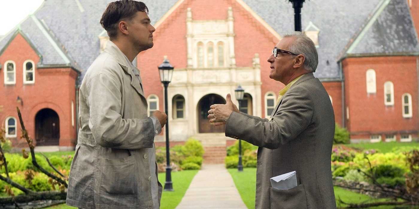 Leonardo Dicaprio and Martin Scorsese talking while shooting in Shutter Island