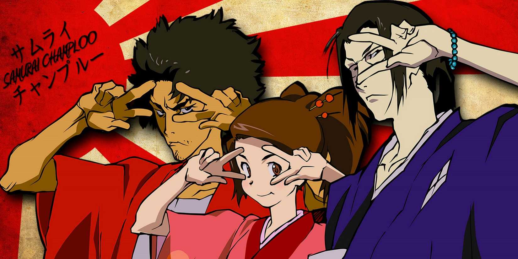 Mugen, Fuu, and Jin striking poses in Samurai Champloo key art.