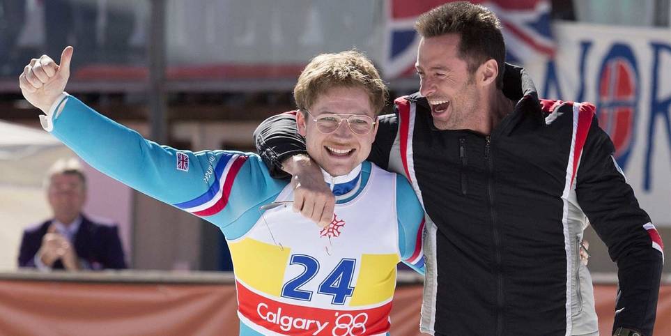 Taron Egerton dan Hugh Jackman di film 'Eddie the Eagle'